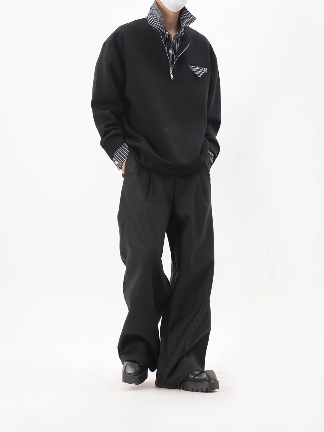 Half Zip Layered Collar Sweatshirt