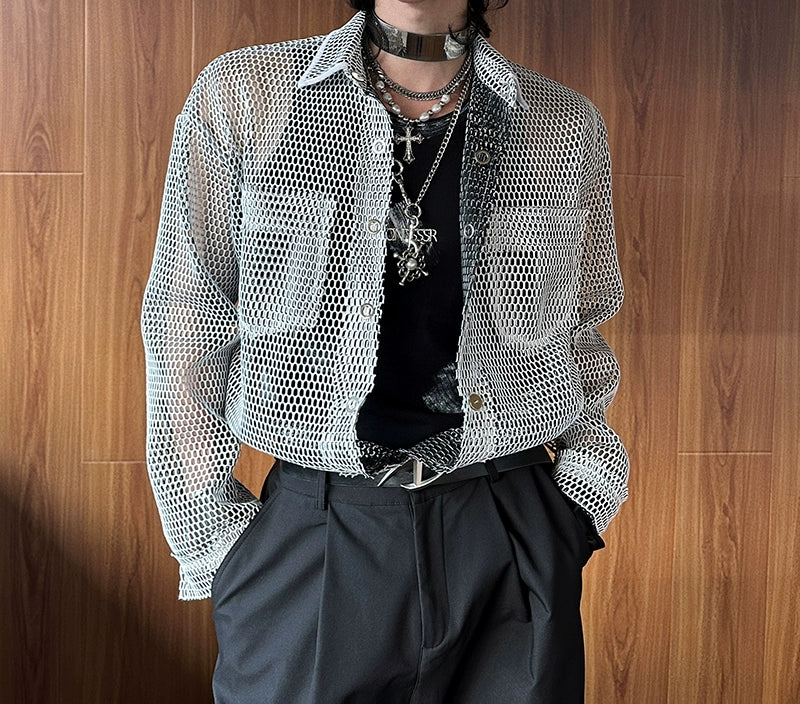 Mesh Button-Up Shirt