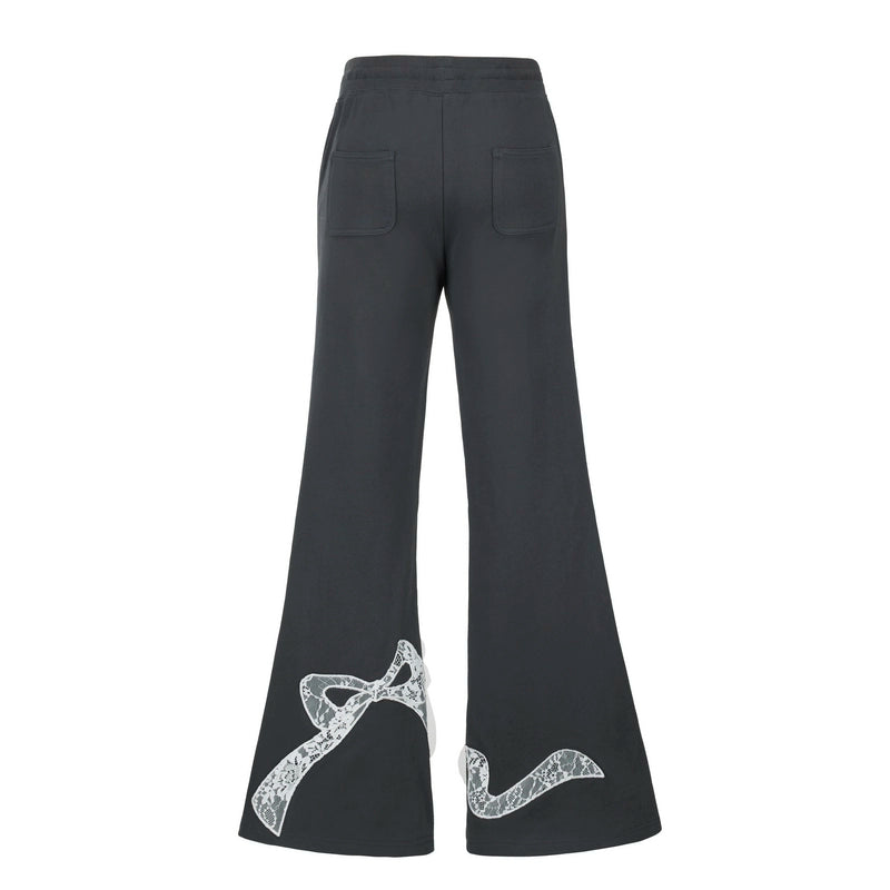 Flared Sweatpants with Ribbon Print Detail on Hem