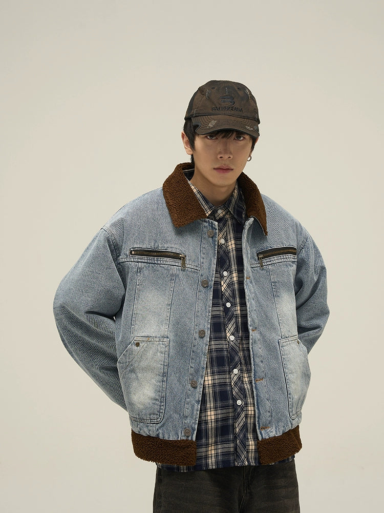 Sherpa Collar Vintage Denim Jacket