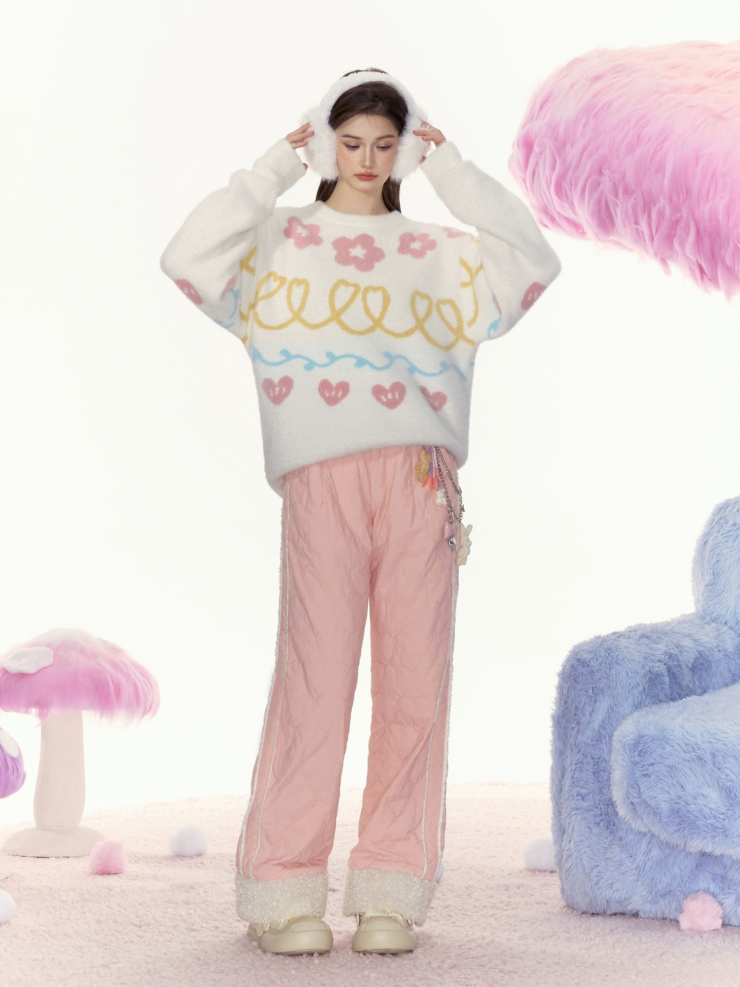 Sherpa-Lined Pink Track Pants