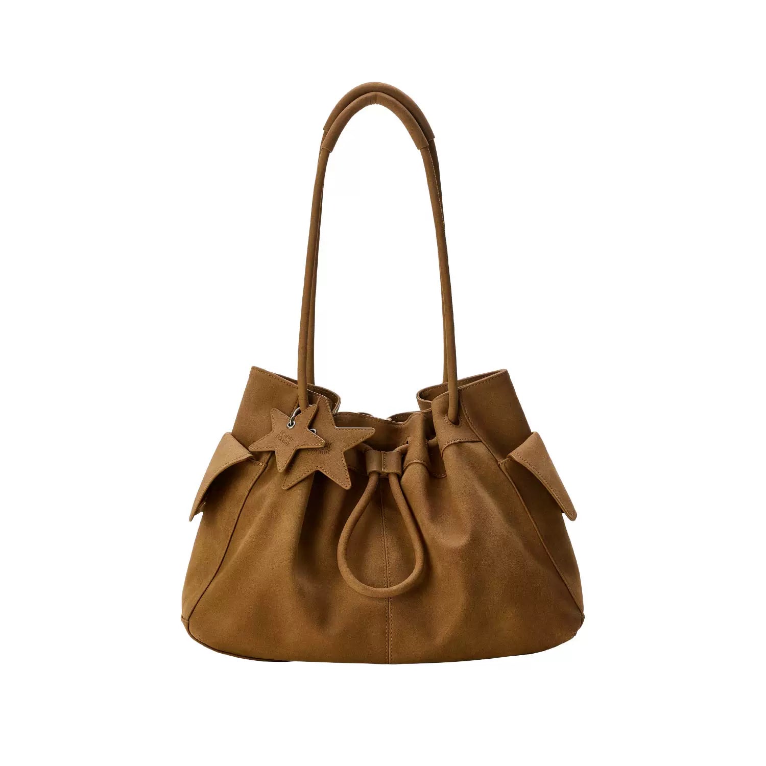 Drawstring Cloud Shoulder Bag - Caramel / Large