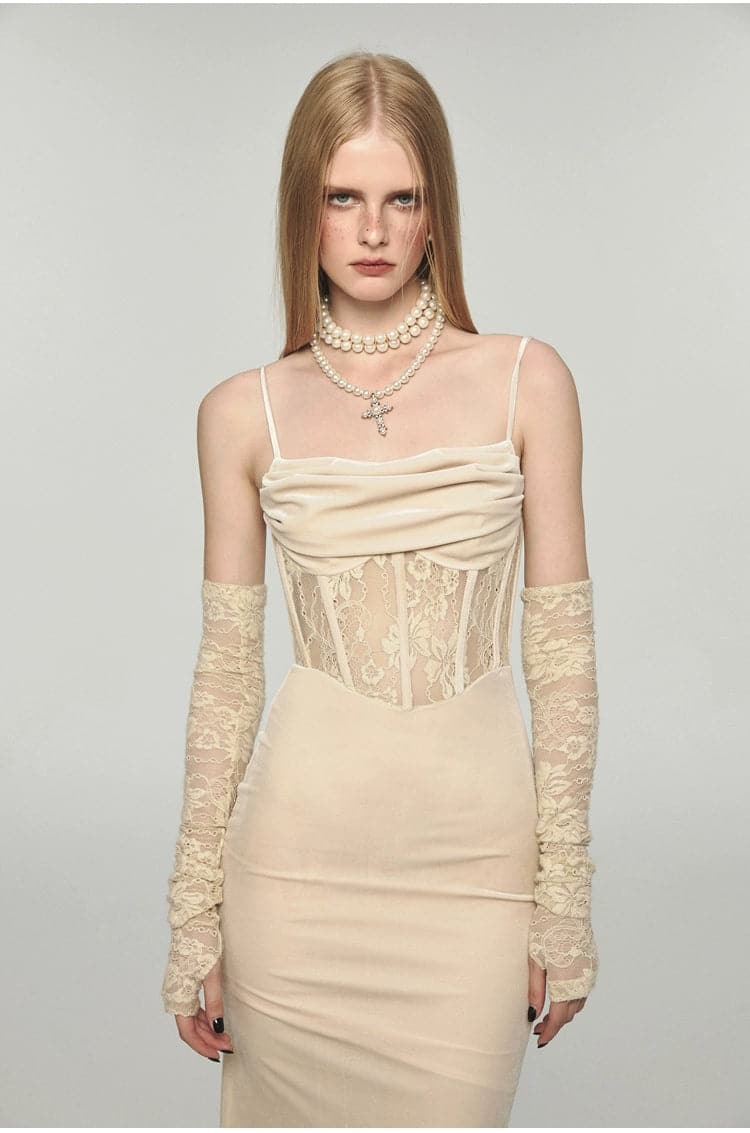 1Jinn Velvet Dress With Fishbone Straps - chiclara
