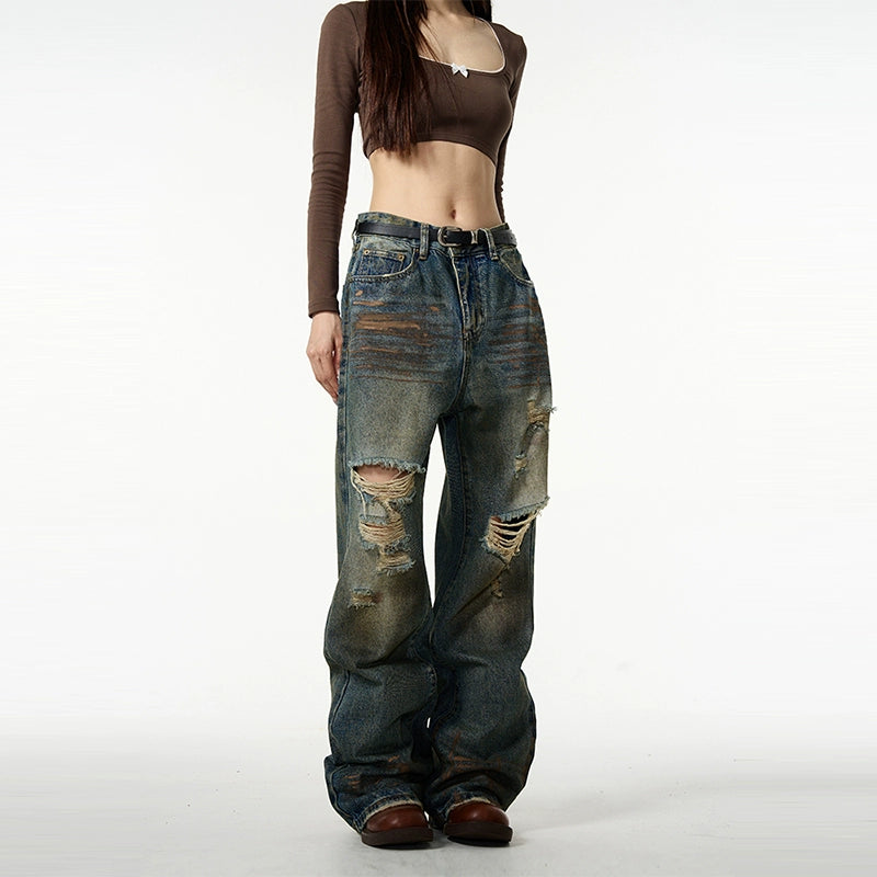 Distressed Baggy Ripped Denim Jeans