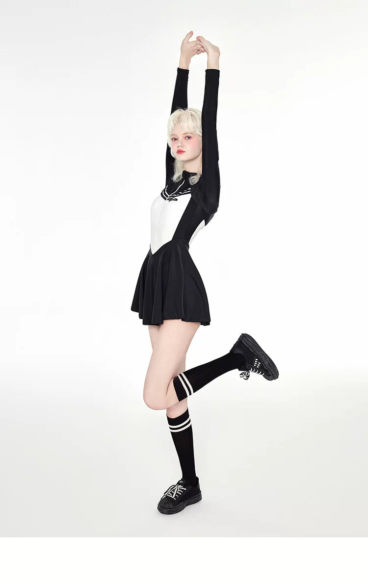 Monochrome Varsity Zip Skater Swimsuit