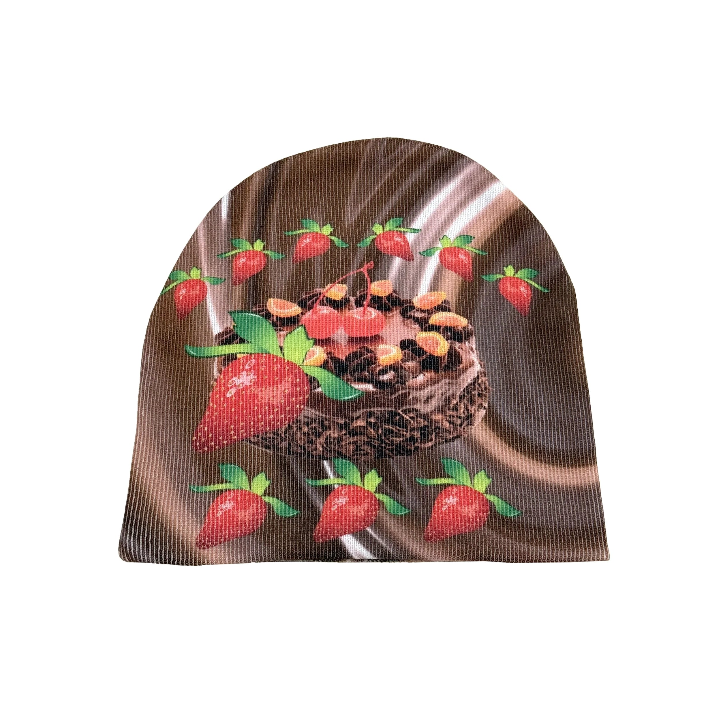 Pink Green Apple Print Beanie Hat