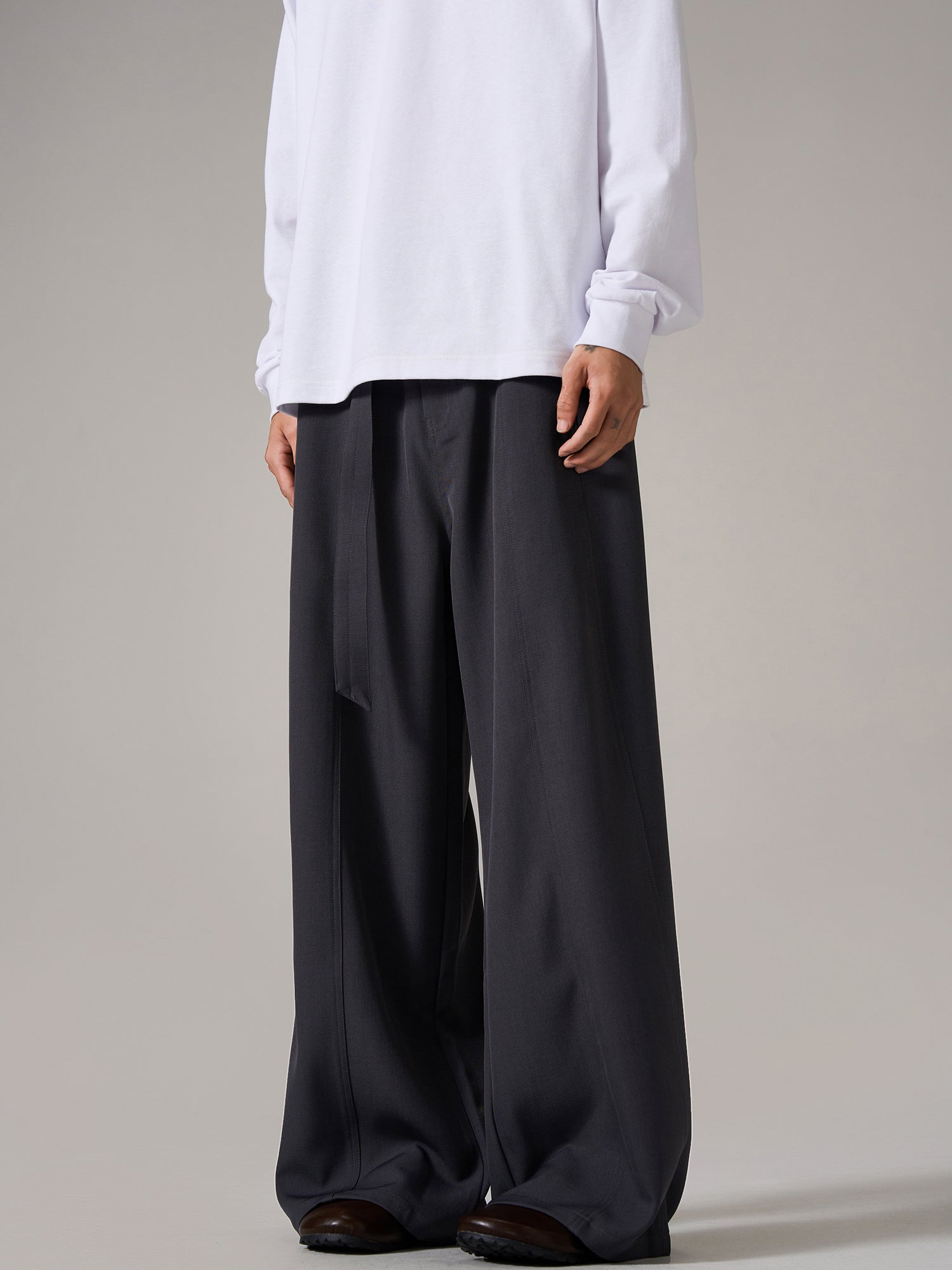 브라운 릴렉스 와이드 레그 팬츠