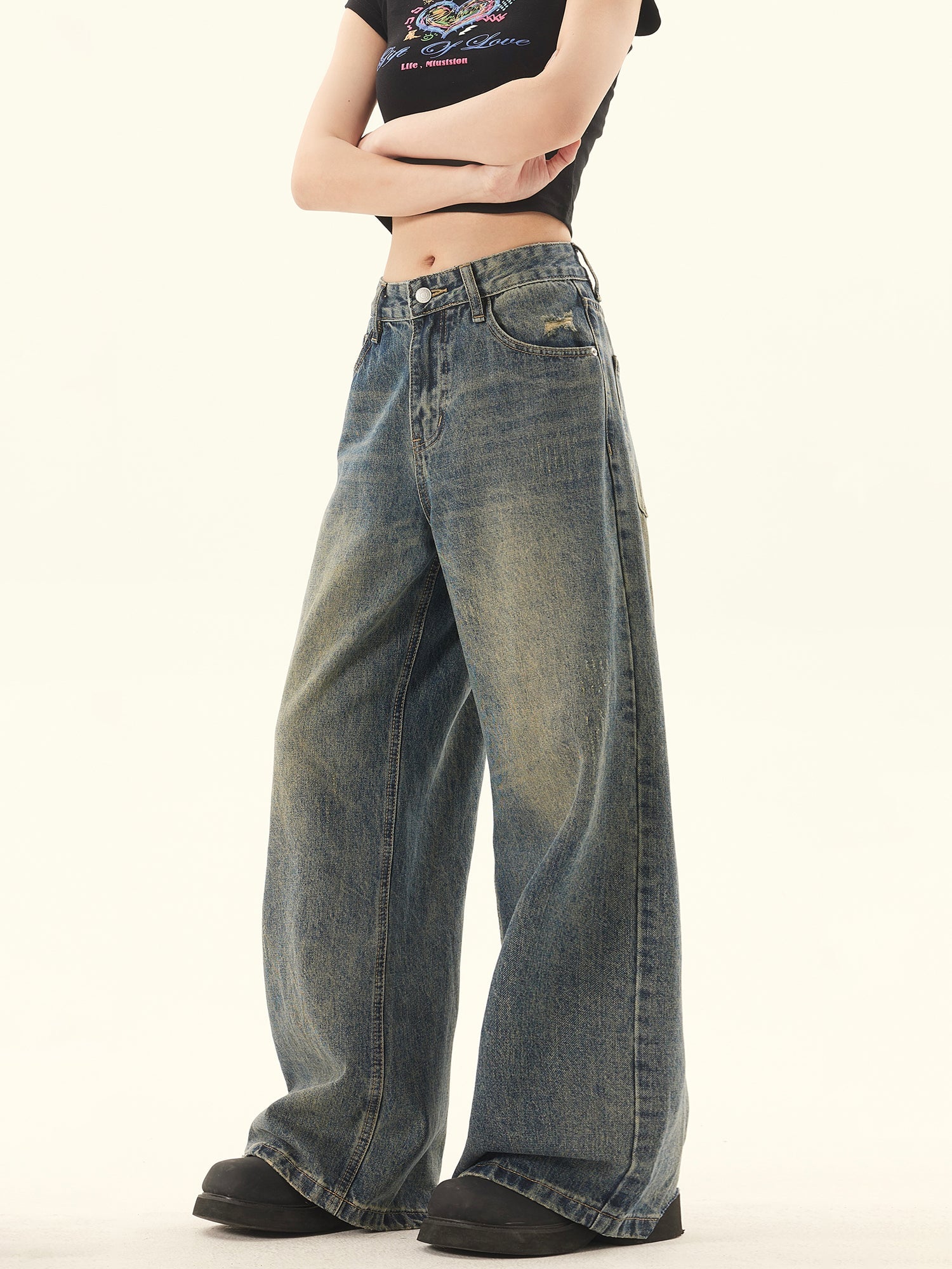 Vintage High Rise Wide -Bein -Jeans