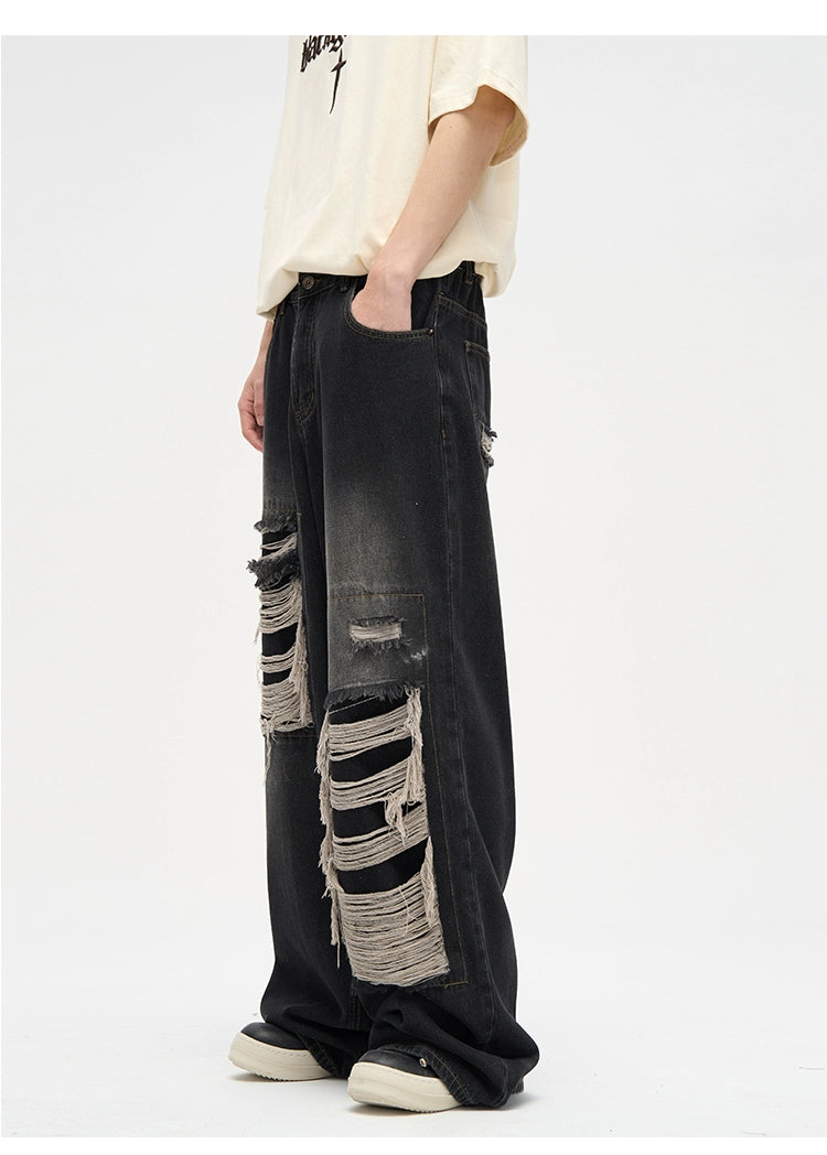 Dripped Panels Wide Leg Baggy Jeans