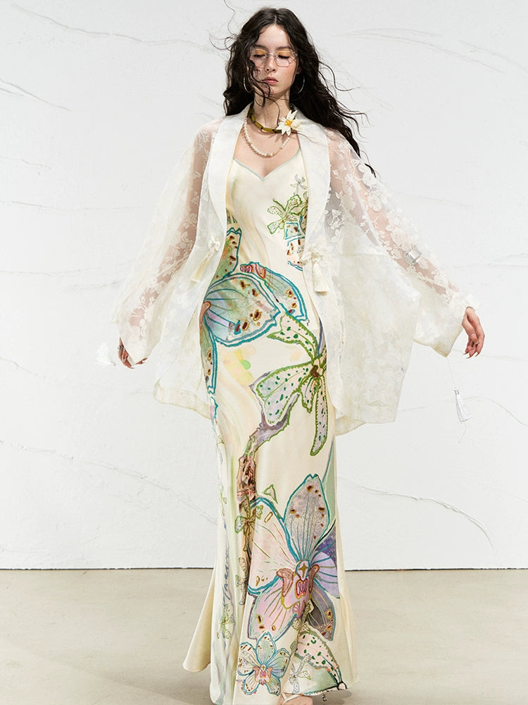 Tropical Print Fitted Mermaid Dress