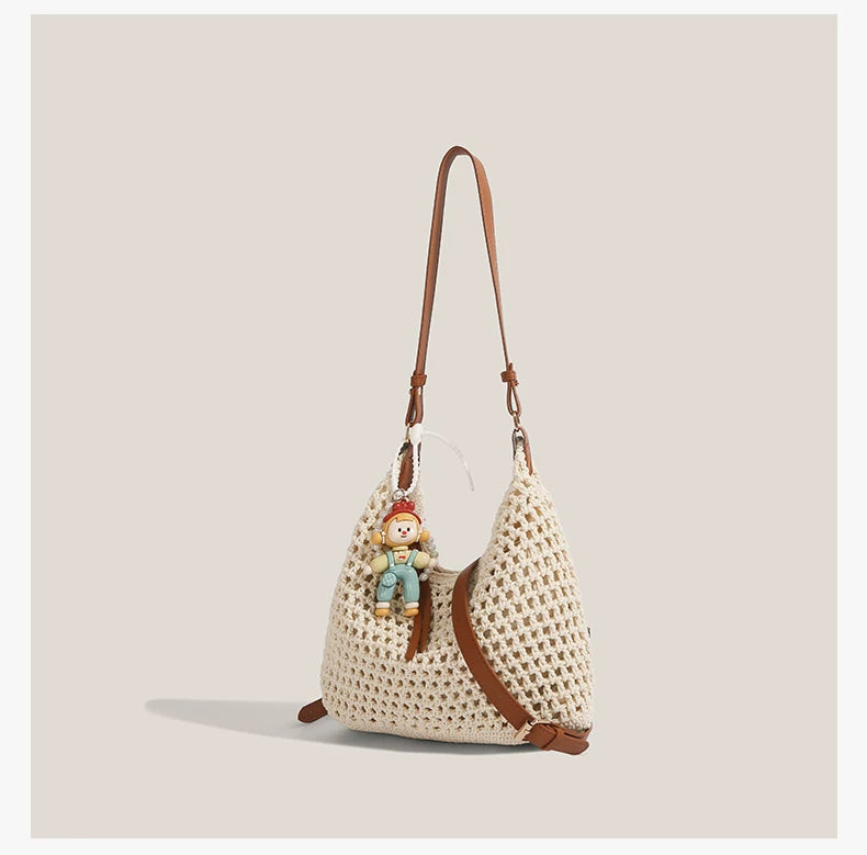 Boho Picnic Doll Woven Hobo Bag