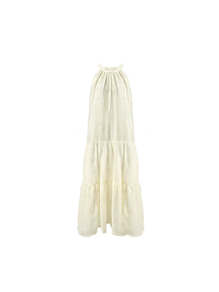 French Vintage Halter Neck Maxi Dress