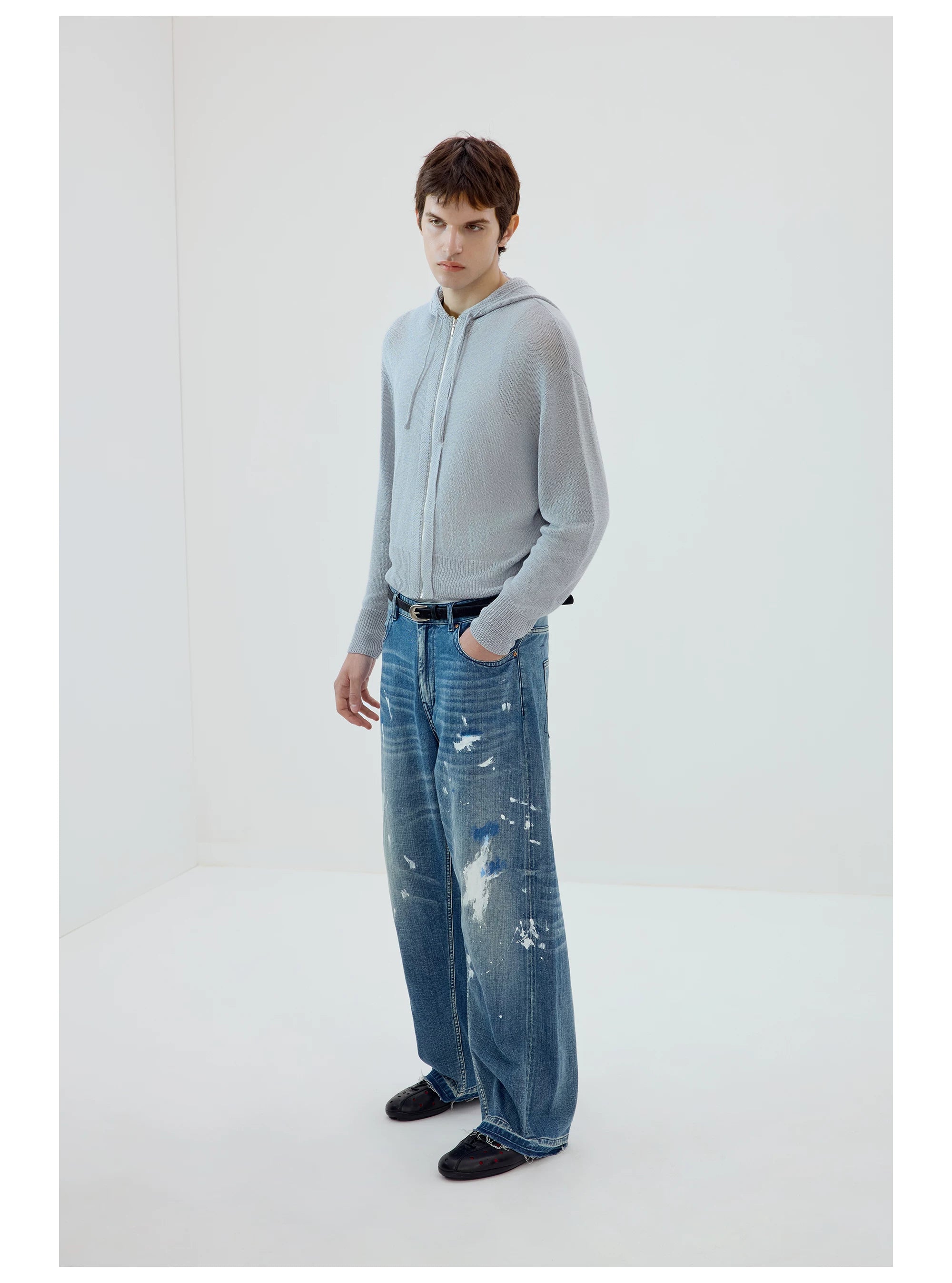 Paint-Splatter Wide-Leg Jeans