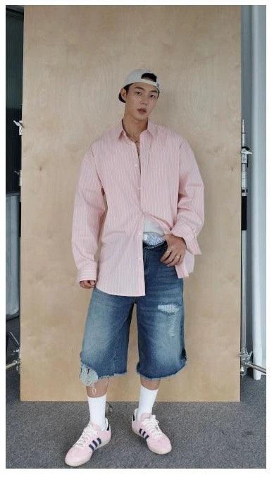 Weave Studio Layered Polo And Pinstripe Shirt Set - Black Ctv Logo Polo Over Pink Button-Down
