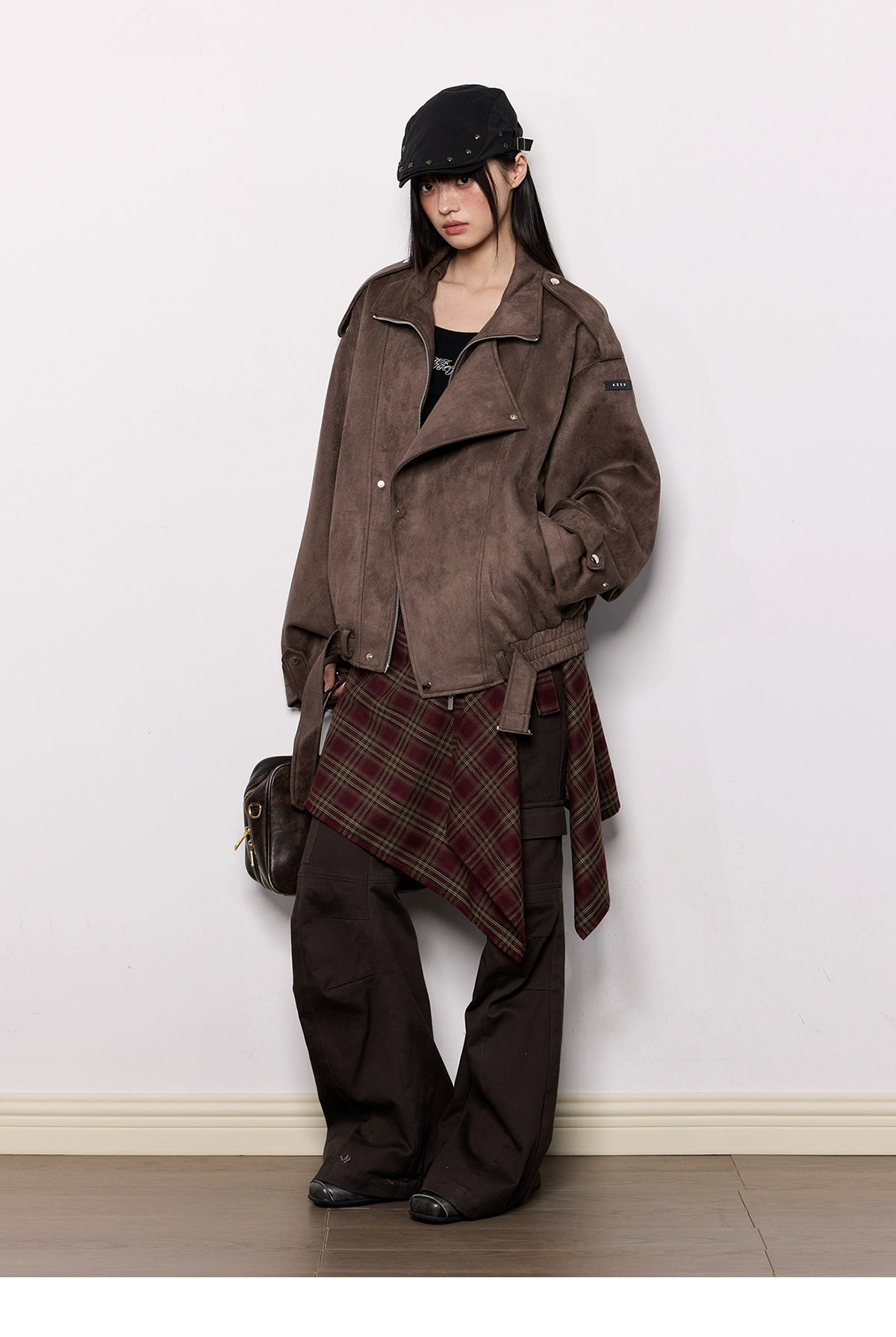 Oversized Faux Suede Brown Moto Jacket
