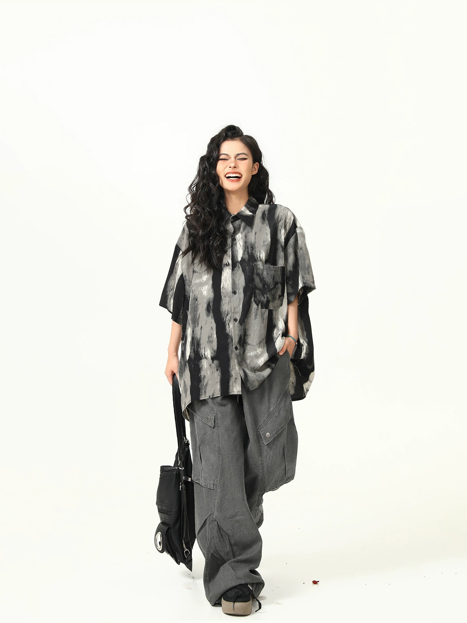 Black Monochrome Watercolor Print Shirt