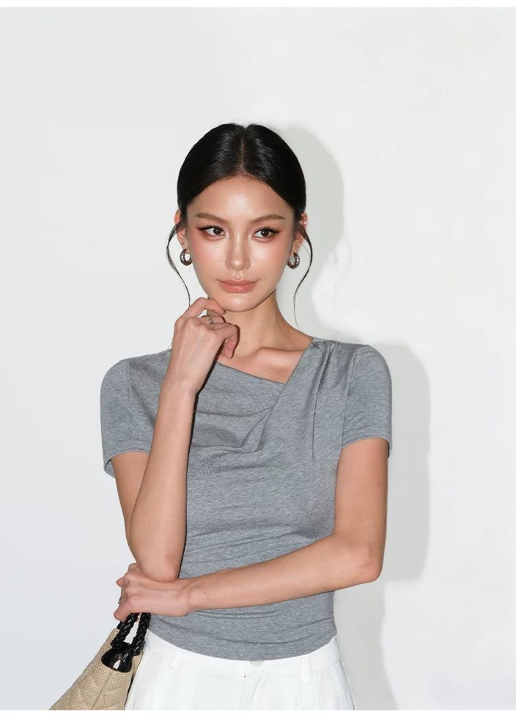 Asymmetric Off Shoulder Ruched Top
