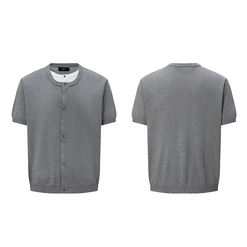Layered Knit Button Cardigan Tee