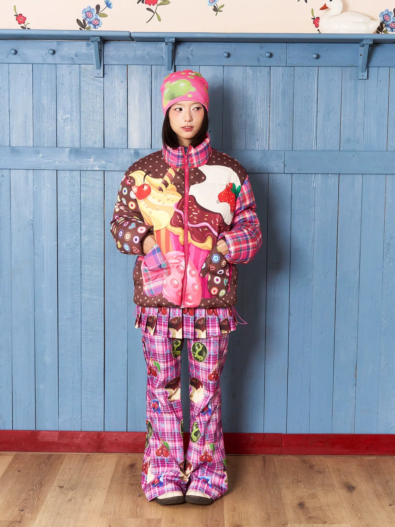 Sweet Dessert Print Puffer Jacket