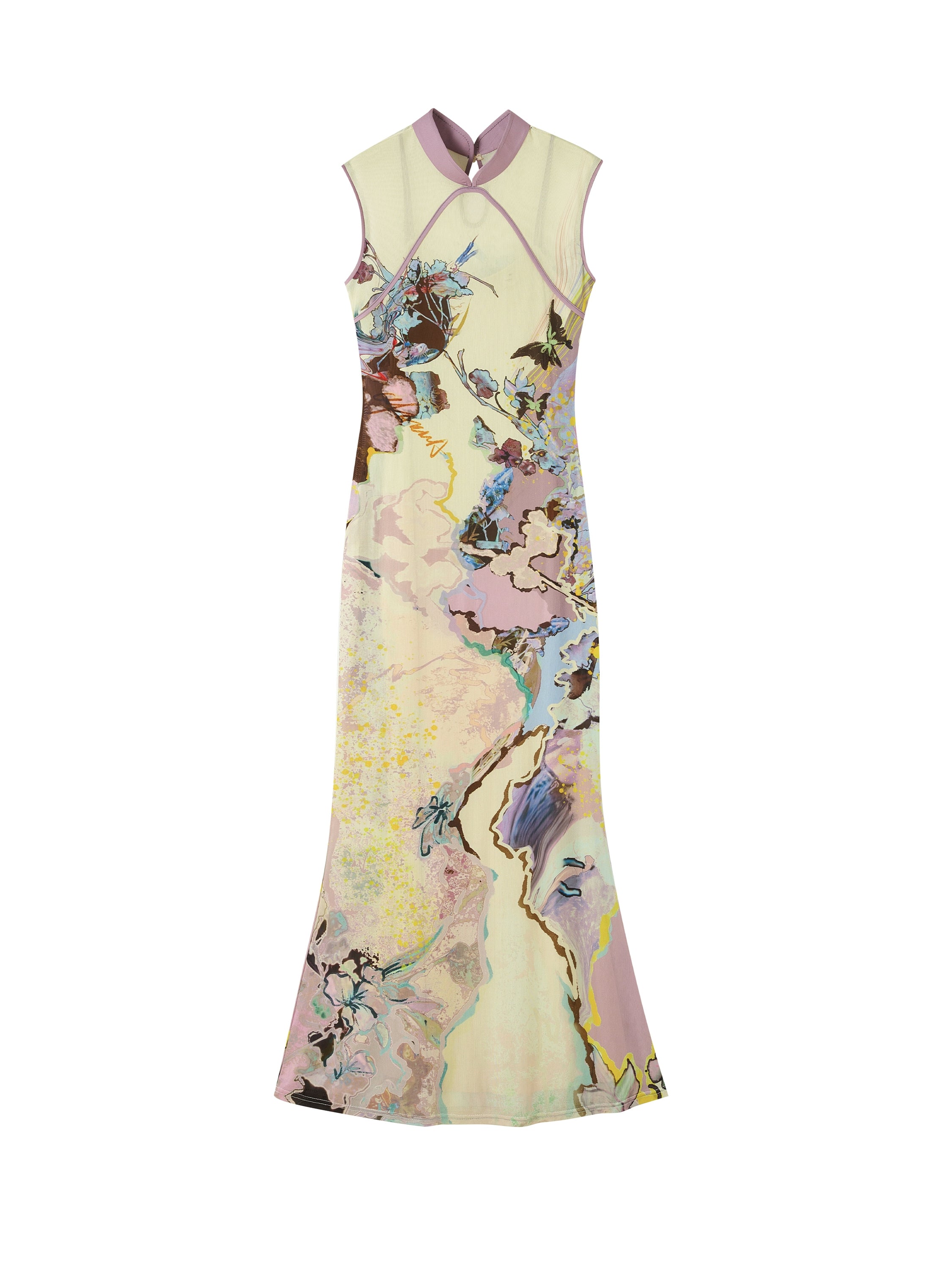 Reversible Mesh Cheongsam Print Dress