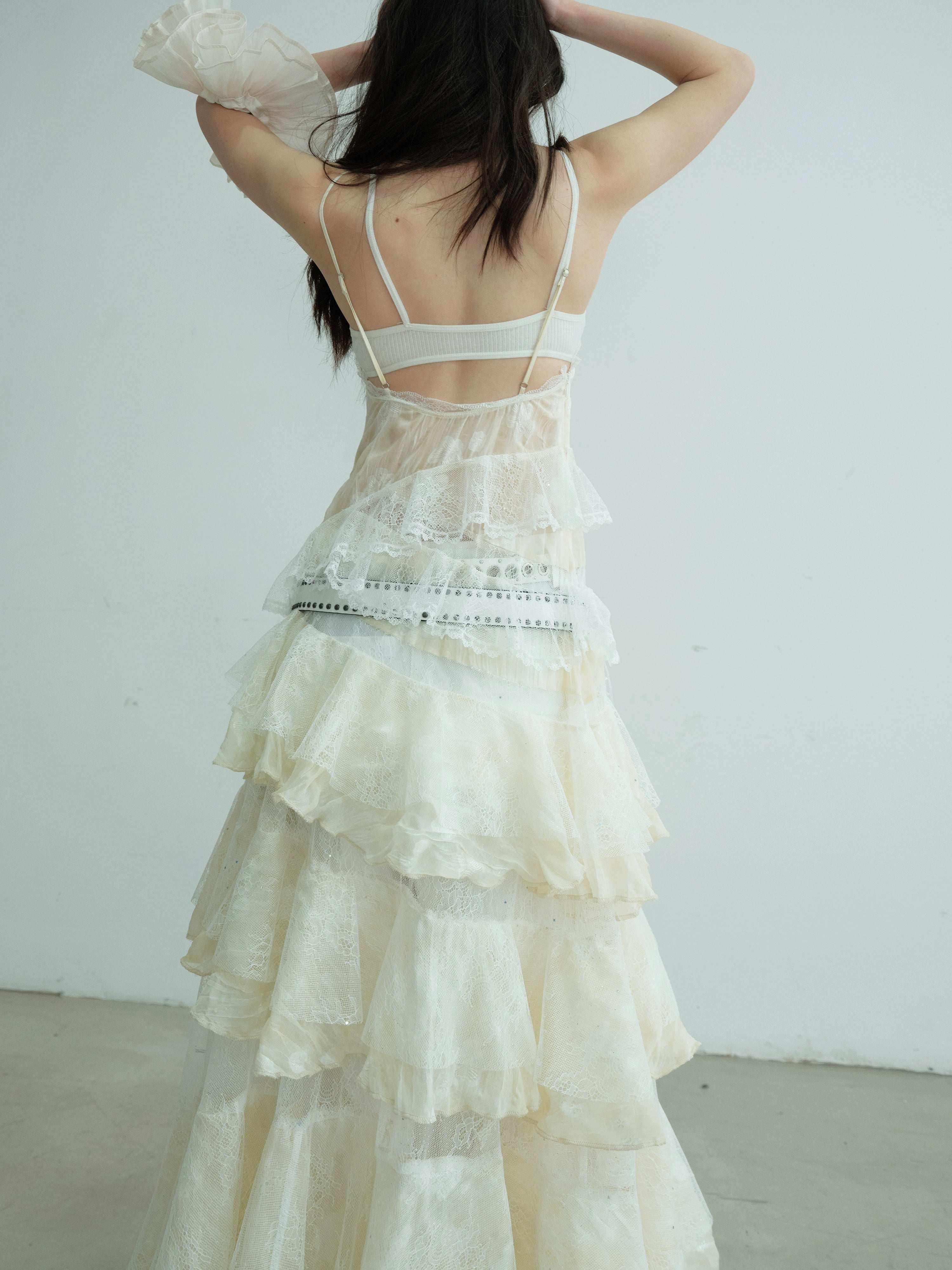 Tiered Ruffle Lace Maxi Slip Dress