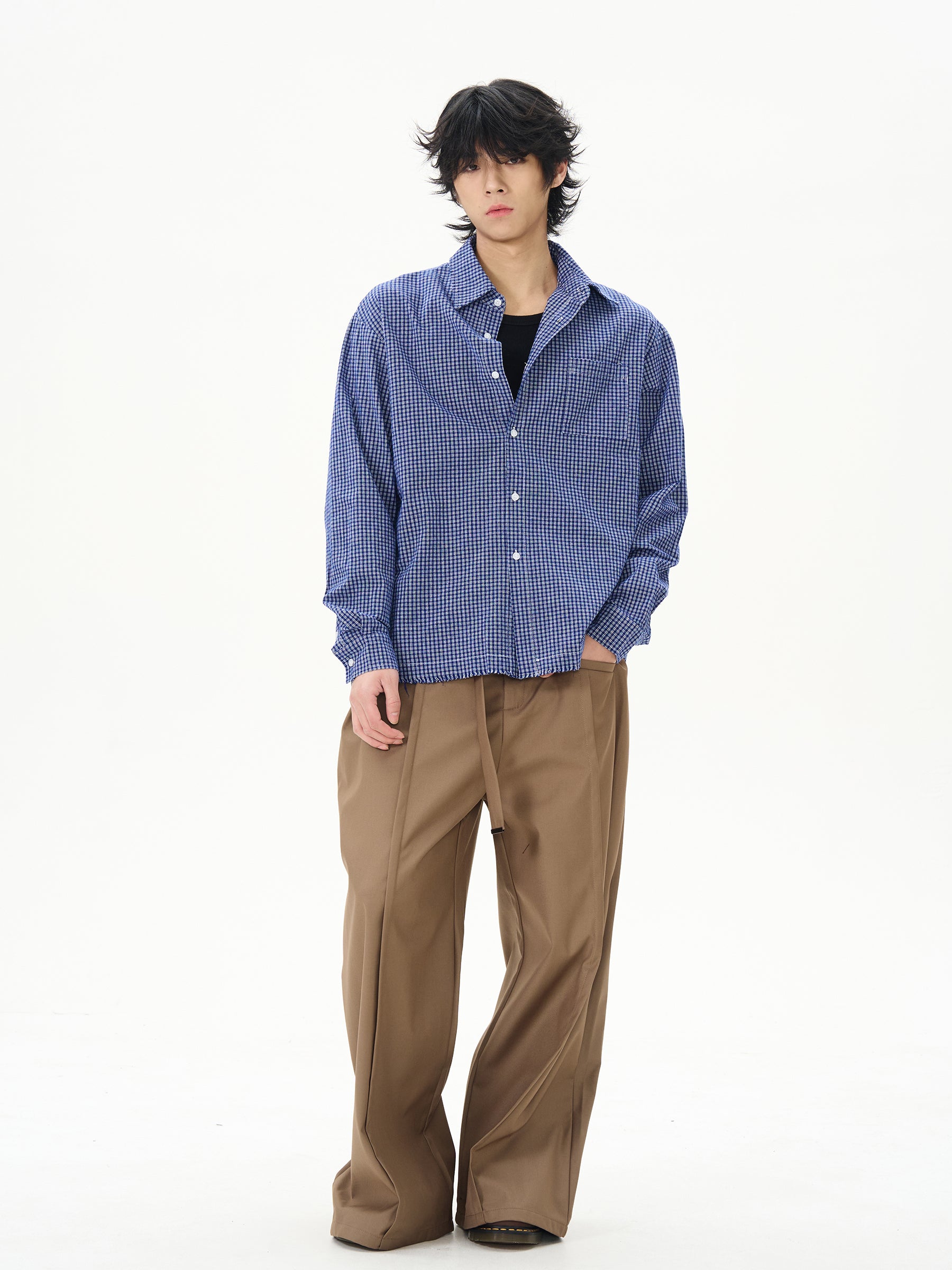 Blue Gingham Check Cotton Shirt