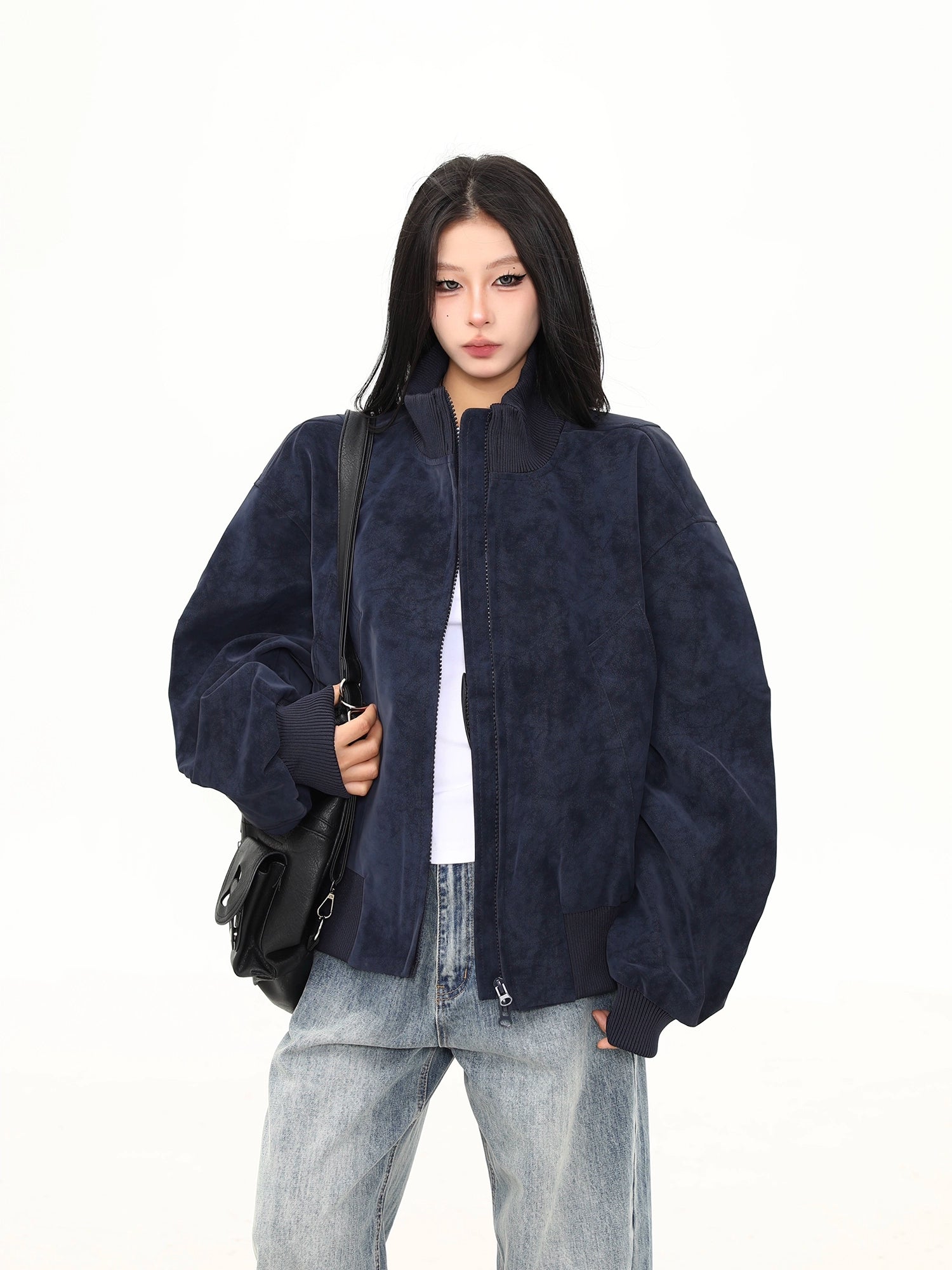 Obsidian Haze Suede Bomber Jacket