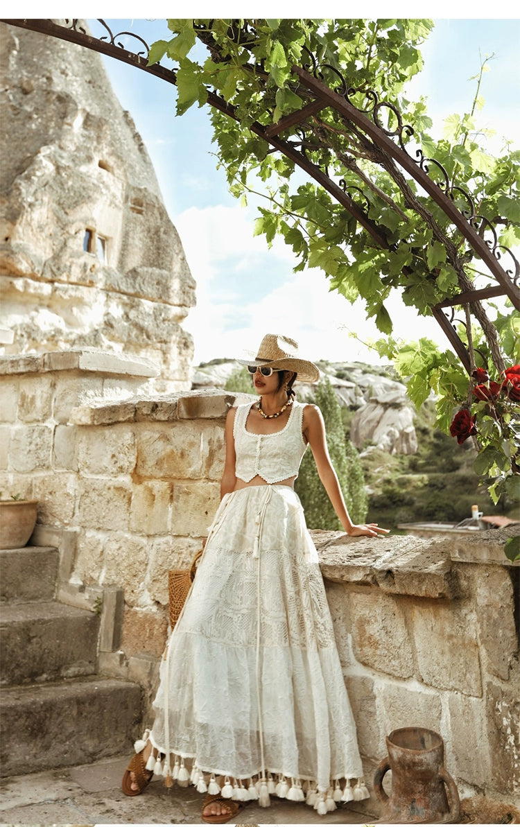Boho Strapless Tassel Two-Way Maxi Dress