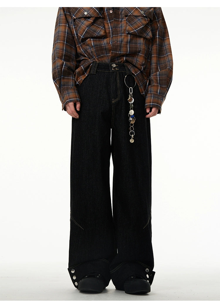 Wide-Leg Jeans with Cuffed Hems and Button Details
