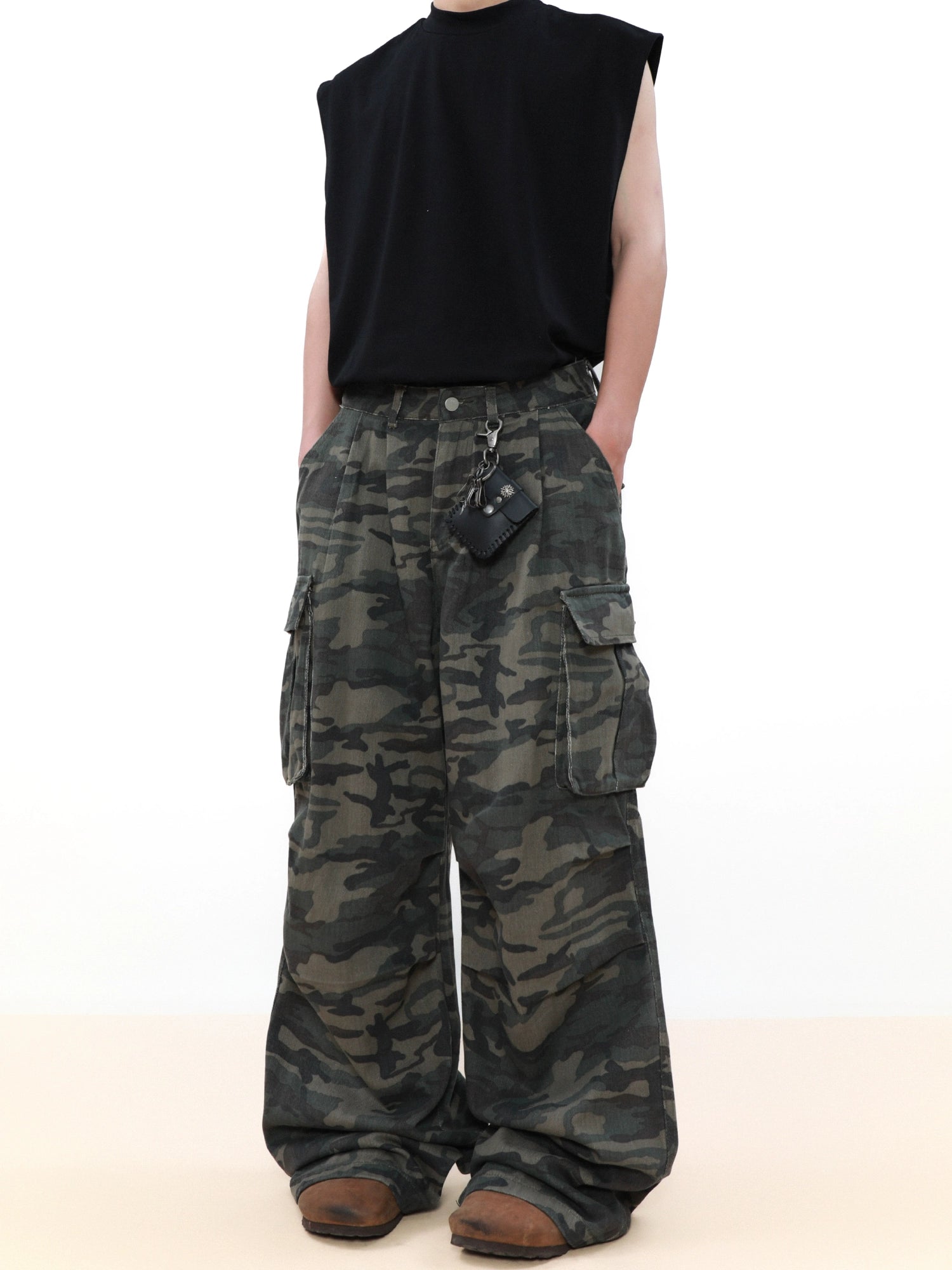 Shadow Camo Wide Leg Cargo Pants