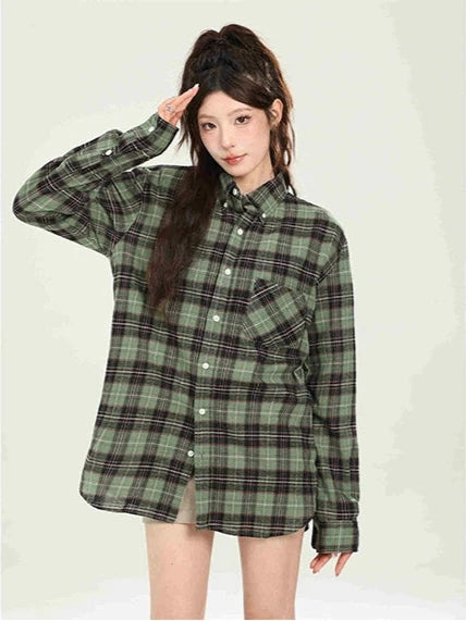 Camisa a cuadros azul suelto vintage