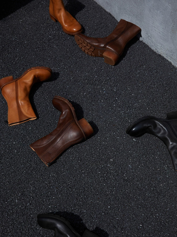 Leather Mid-Calf Boots