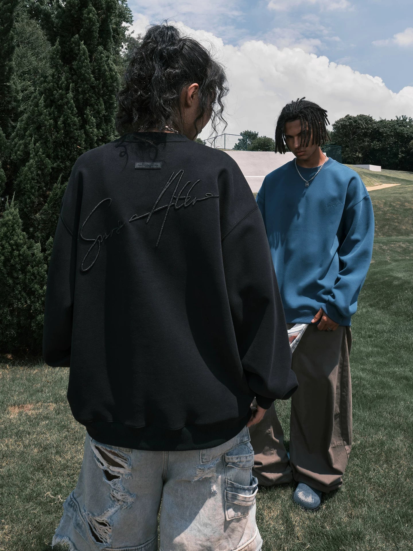 Script Embroidered Oversized Crewneck Sweatshirt