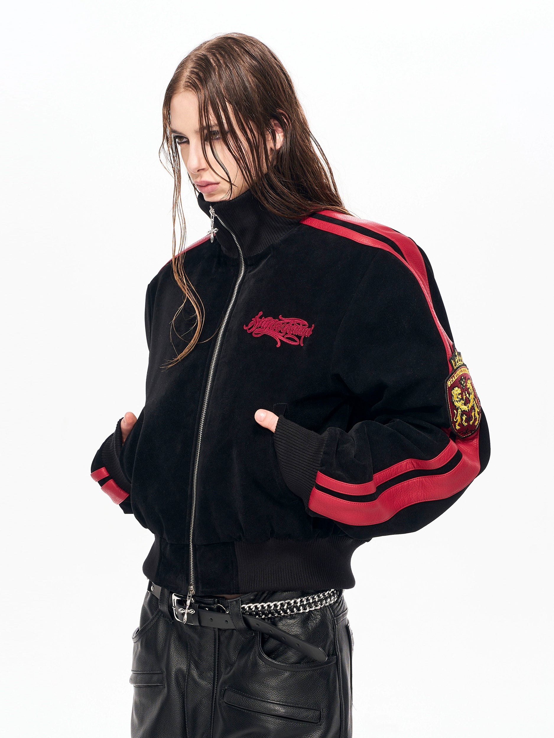 Crimson Crest Varsity Suede Jacket
