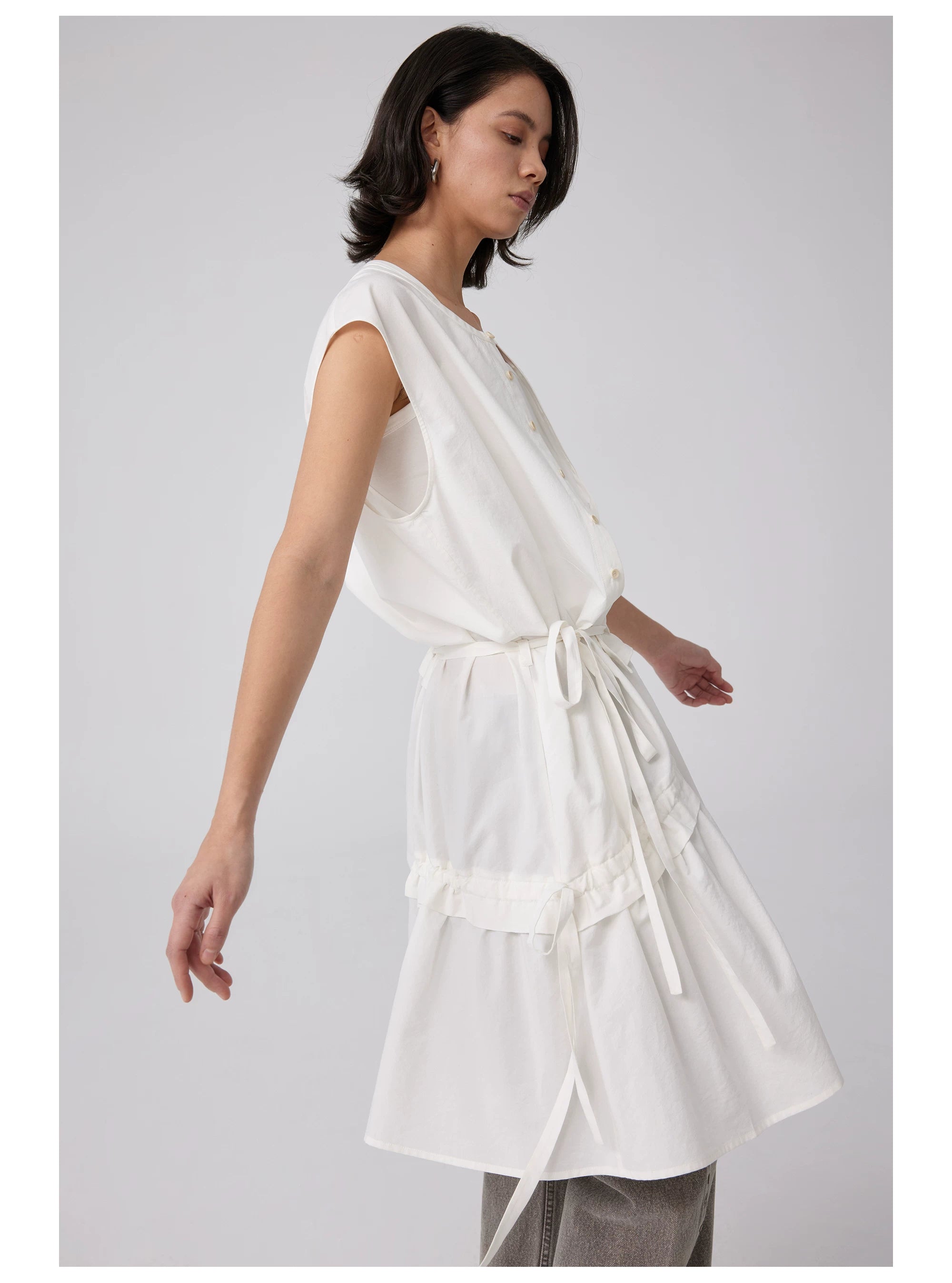 Sleeveless Button-Front Tie-Waist Dress