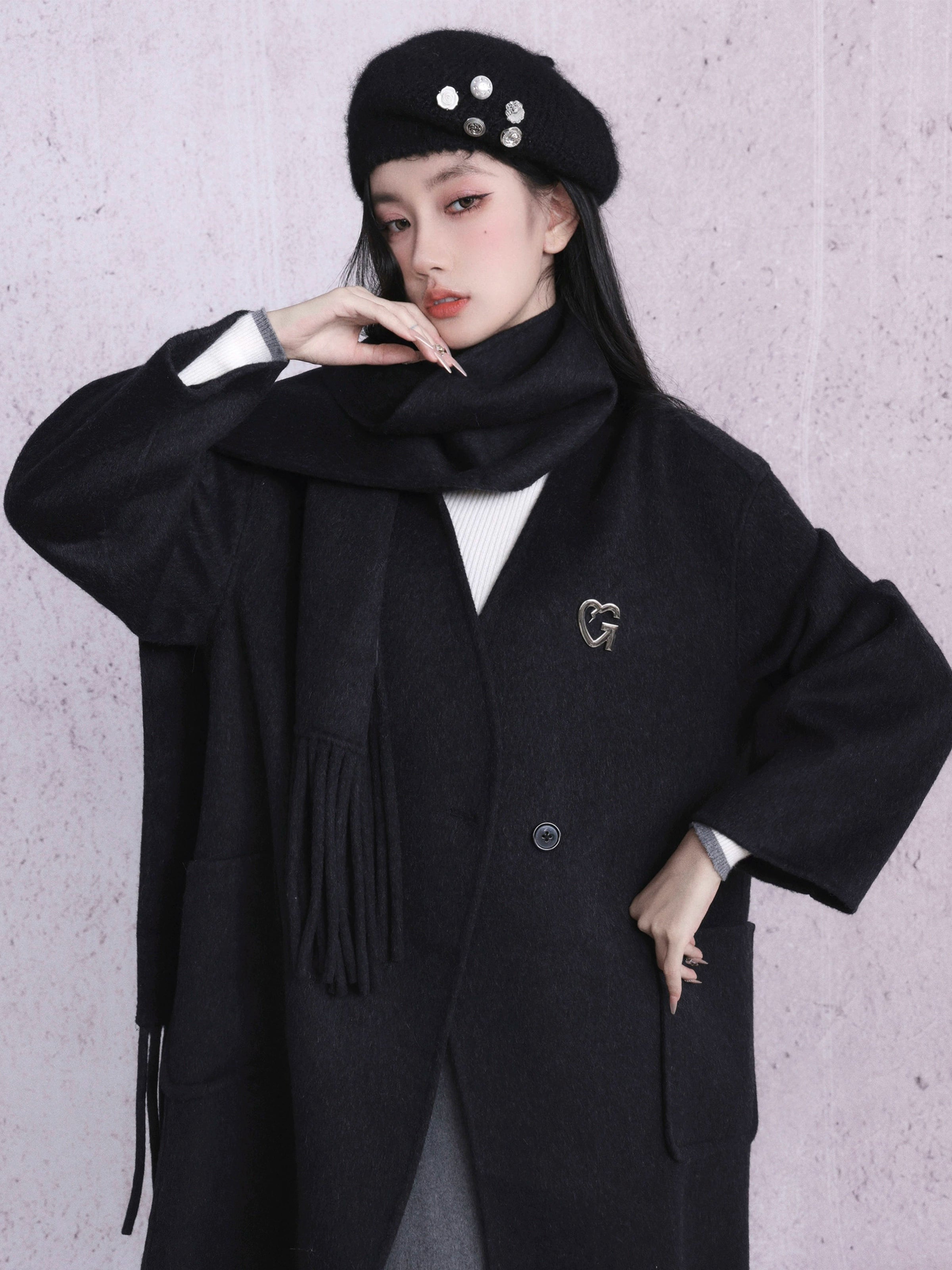 Mohair Button Beret Hat