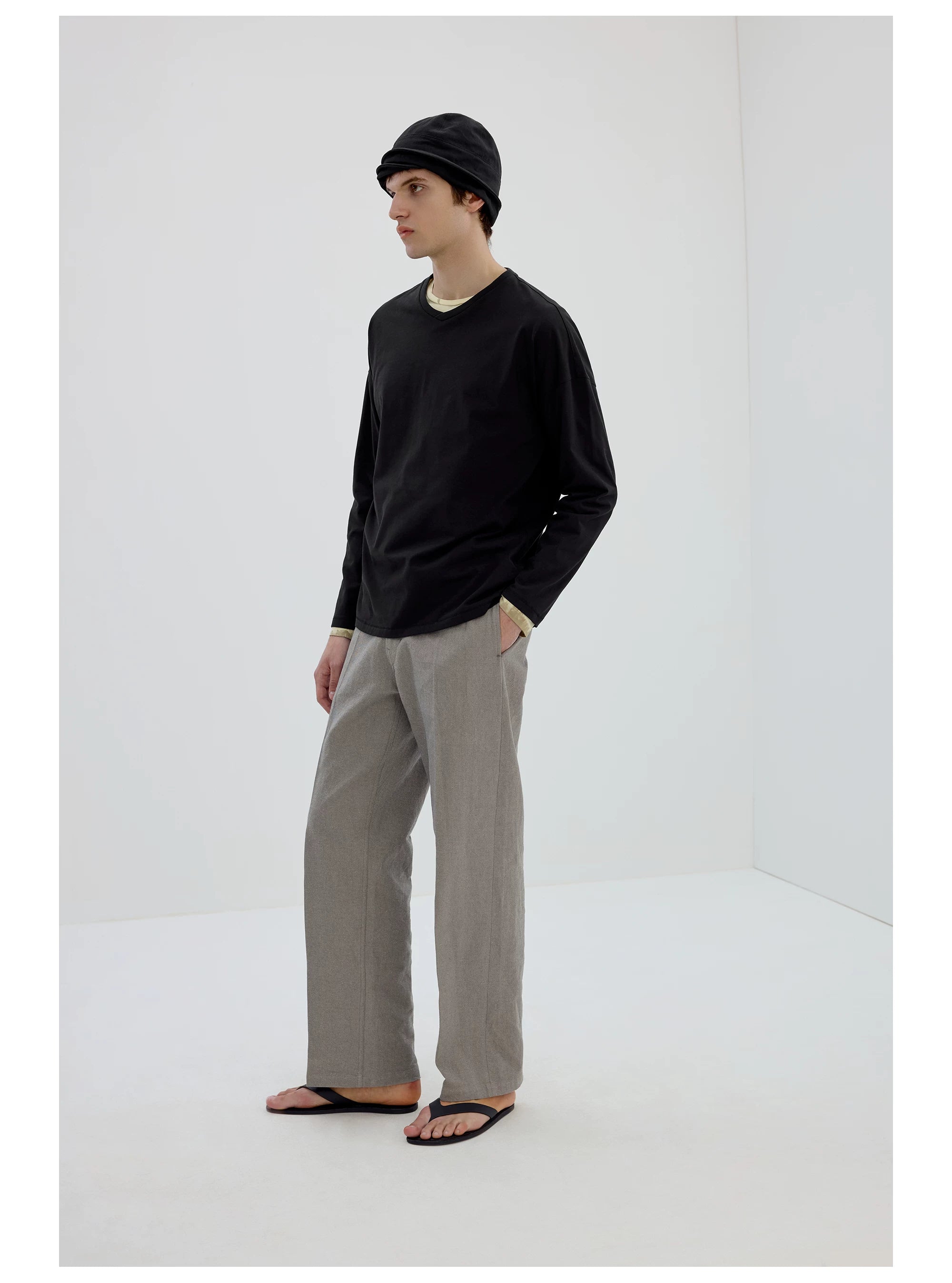 Relaxed V-Neck Long-Sleeve Tee
