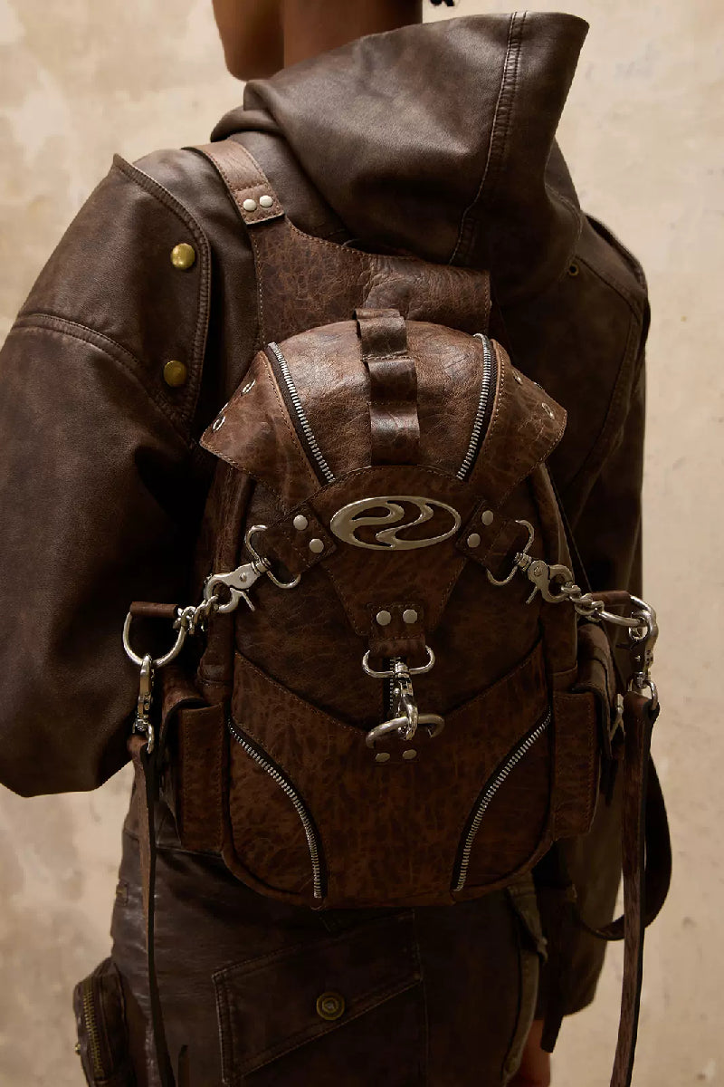 Black Metal Ring Biker Mini Backpack
