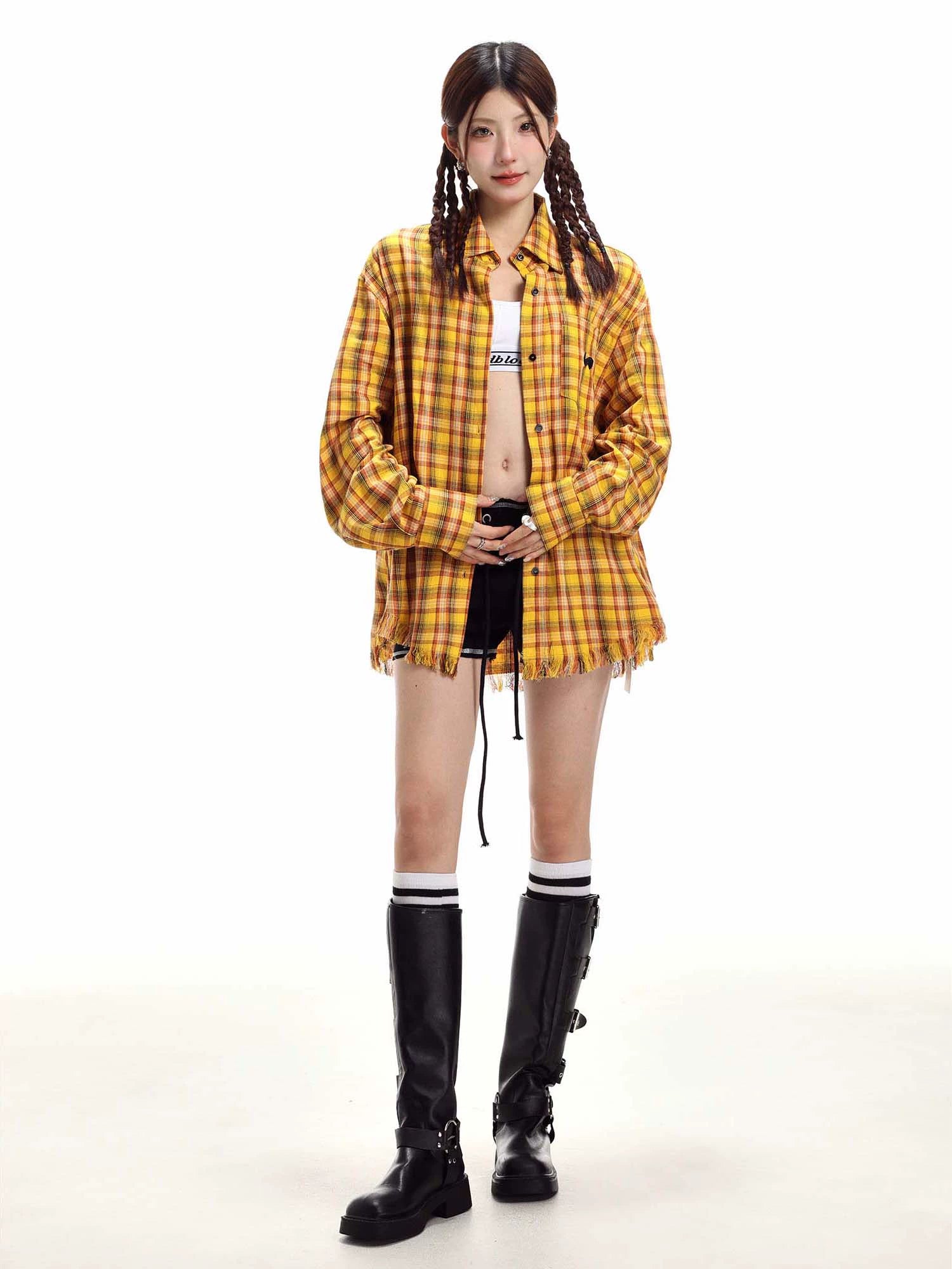 Retro Plaid Langarm-Hemd