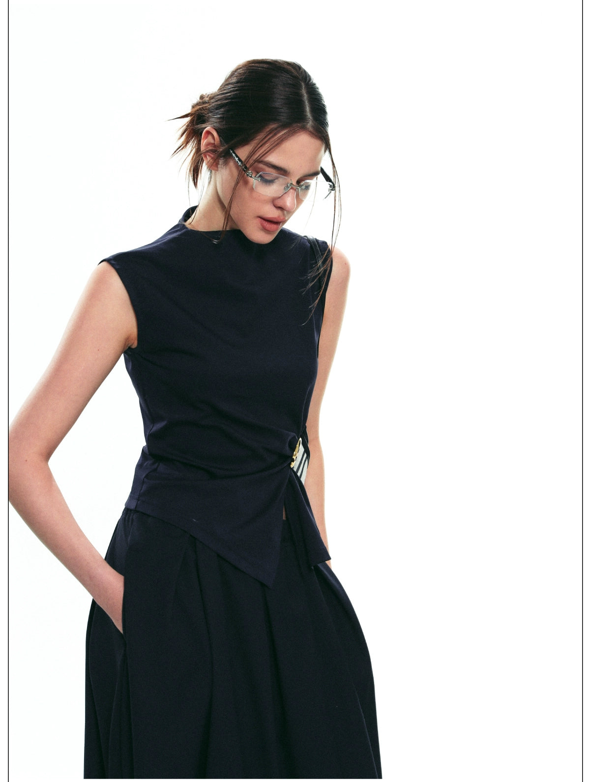 Sculptural Mock-Neck Blouse Set