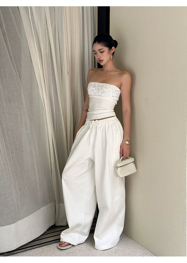 White Cotton Wide Leg Pants