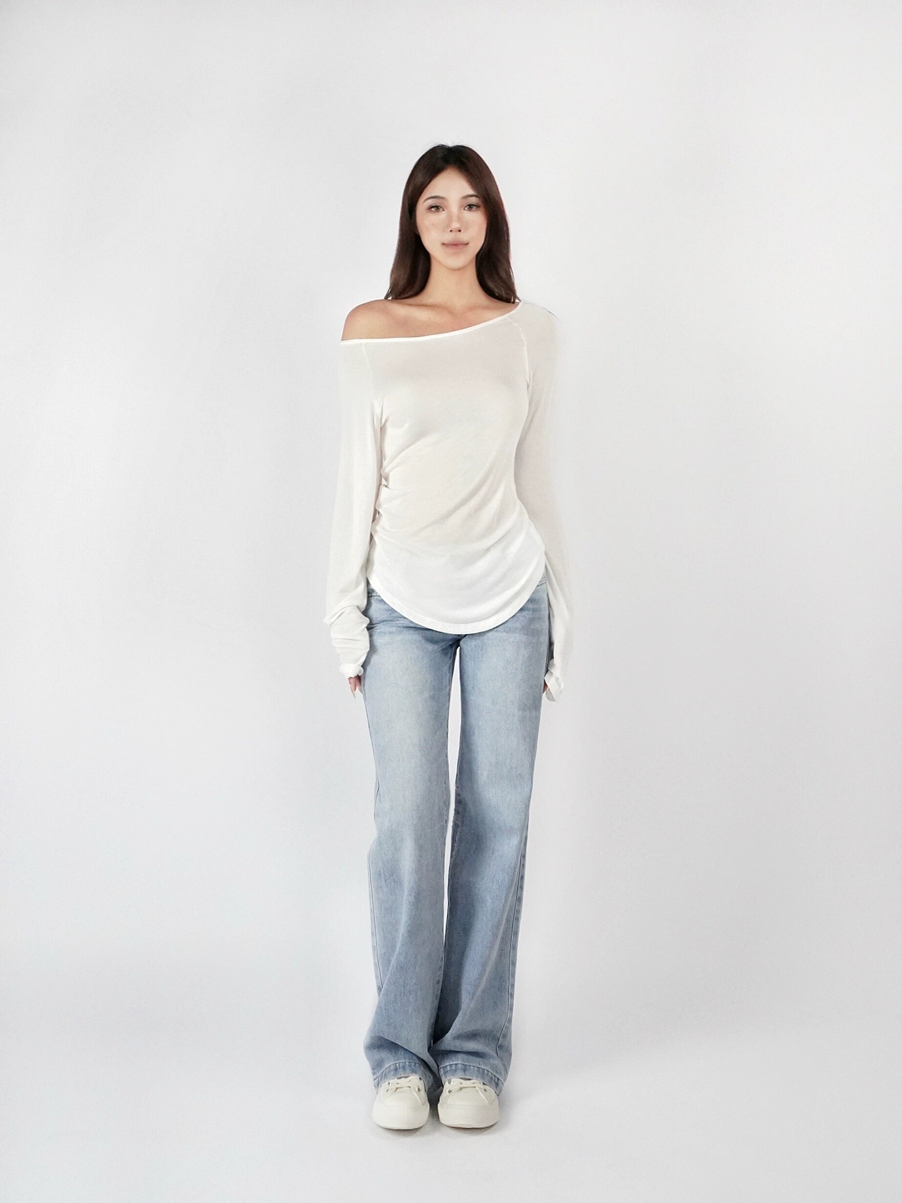 Slim-Fit Off-Shoulder Long-Sleeve Top