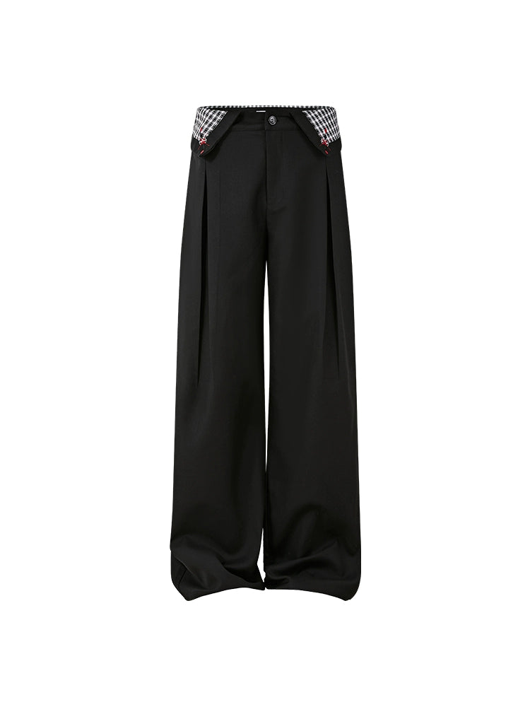 Plaid Waist Detail Wide-Leg Trousers