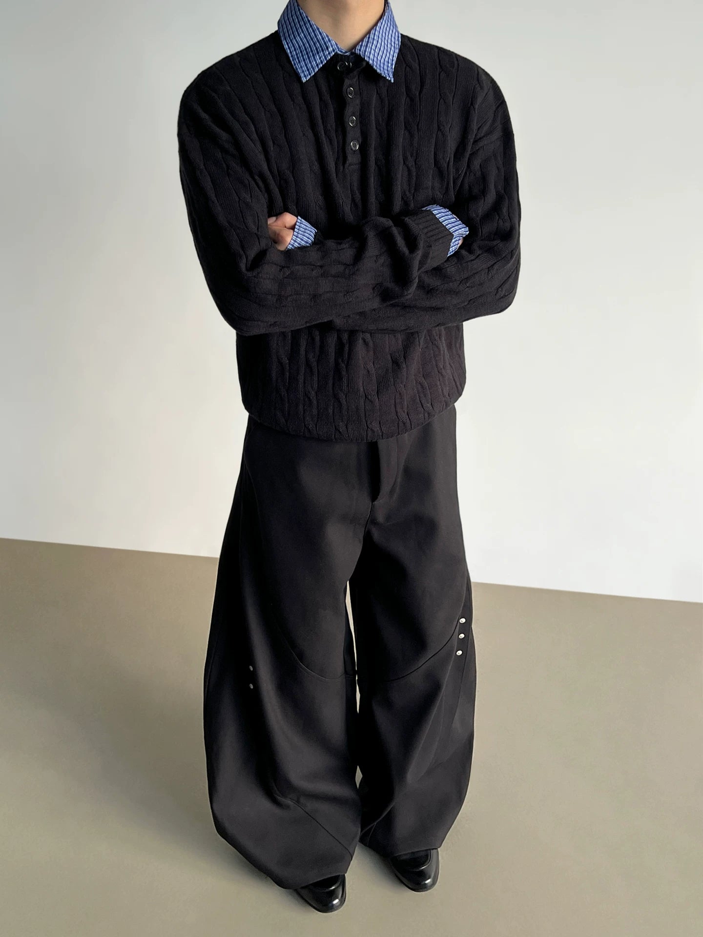 Checkcollar Cable Knit Polo