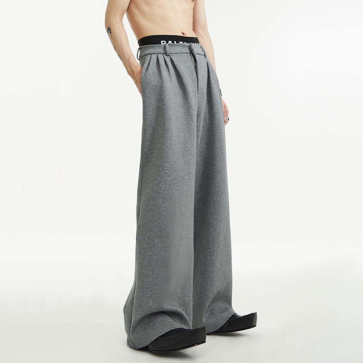 Glitter Long Coat with Wide Leg Pants