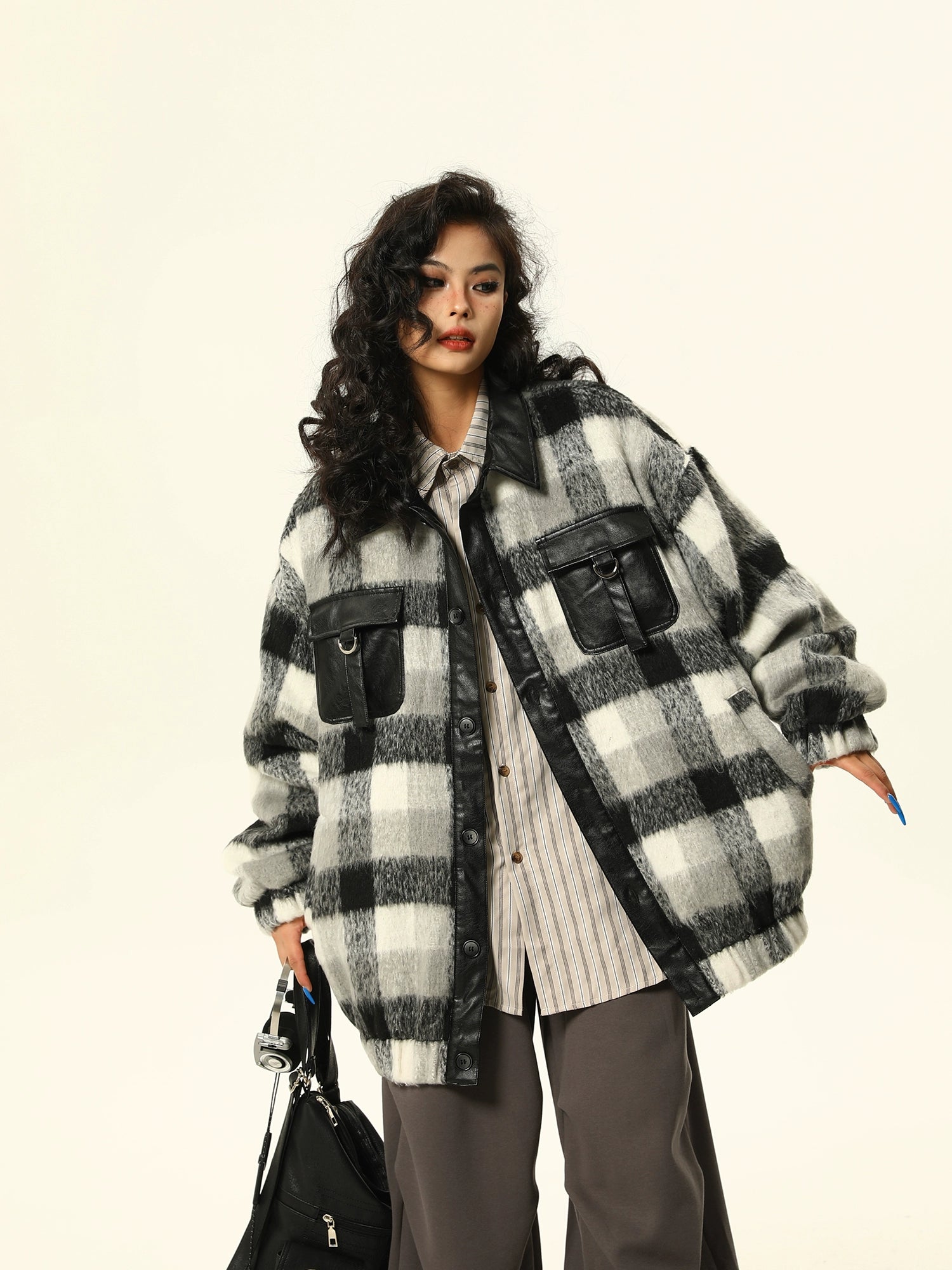 Monochrome Plaid Oversized Shacket
