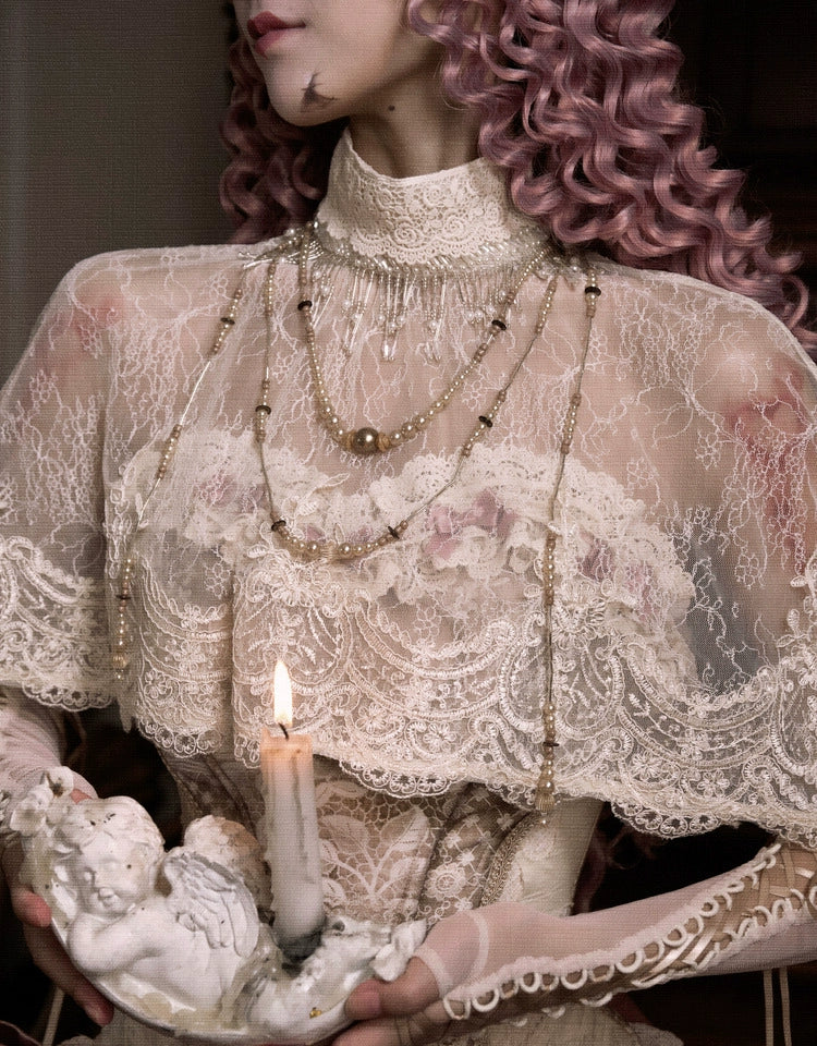 Victorian Ivory Lace High Collar Capelet