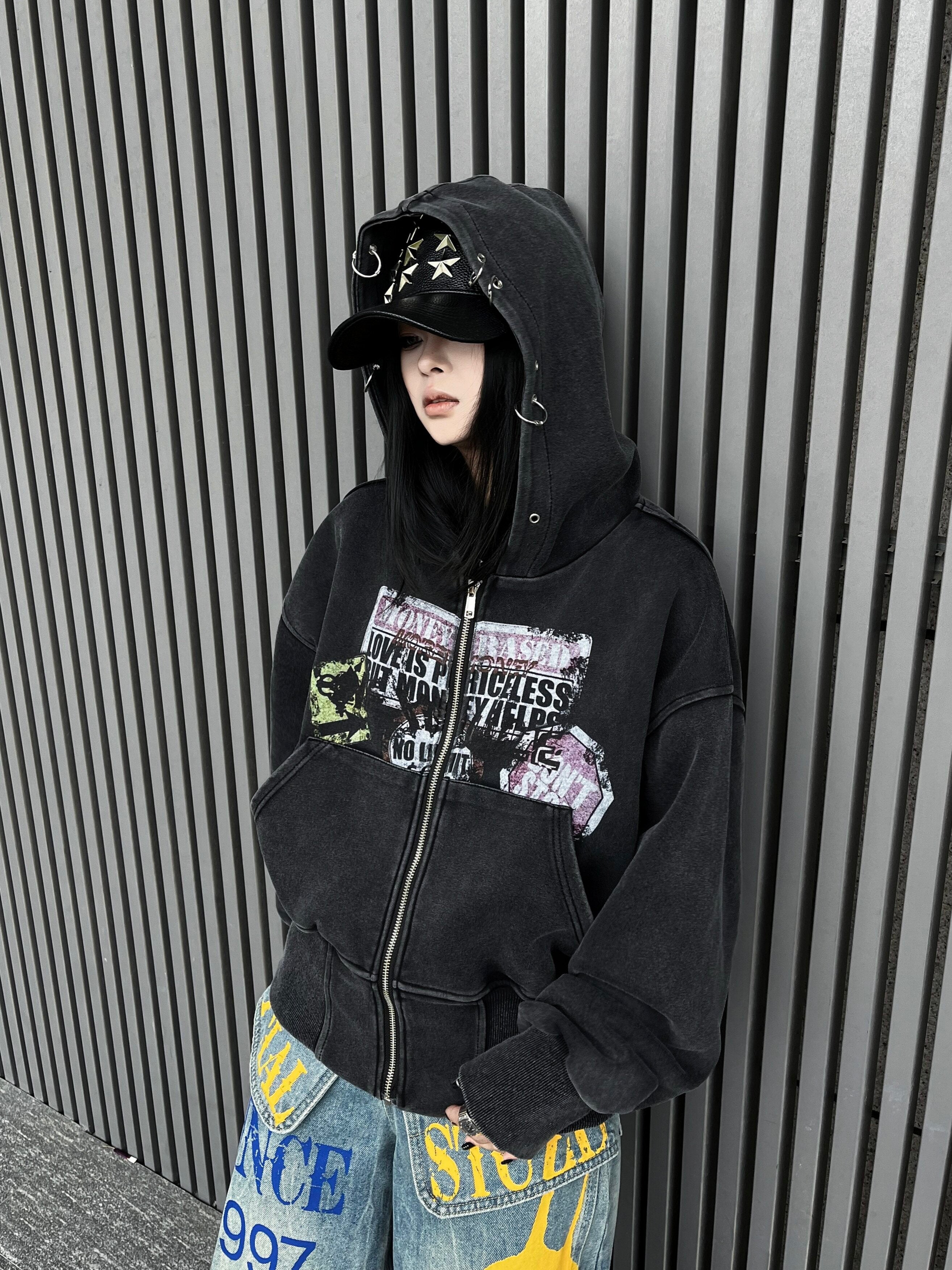 Men's Washed Cropped Zip-Up Hoodie
