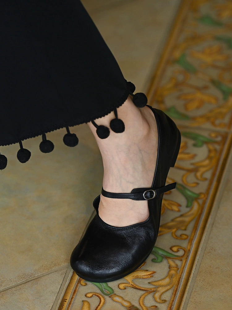 Black Leather Mary Jane Flats