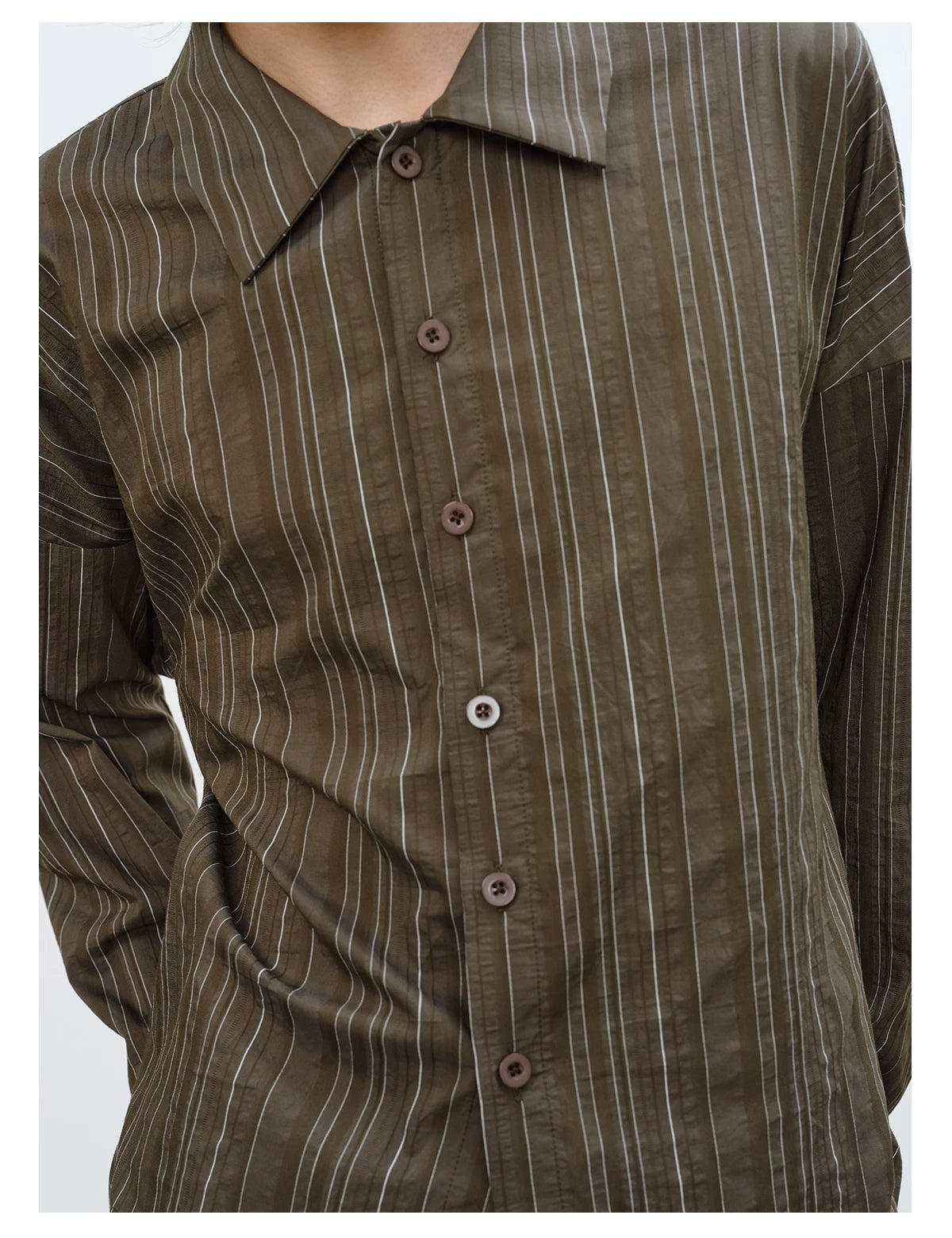 Textured Vertical-Stripe Button Shirt